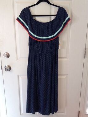 Mason Jules Navy polka dot off the shoulder ruffle Dress NWT Women's size M